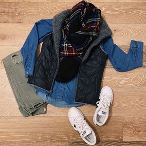 Black & Gray Fuzzy Winter Vest